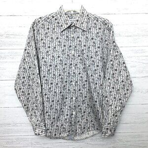 Bullock & Jones Men's Grey and Tan Floral Print Shirt Button Front Long Sleeve M